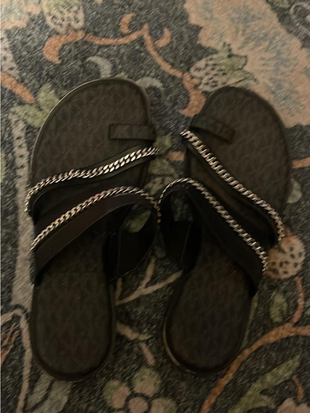 Michael Kors Black Chain-Trim Slide Sandals